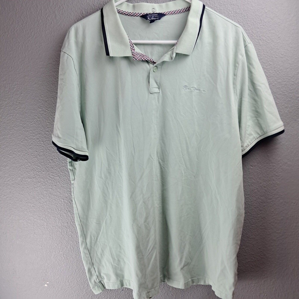 Ben Sherman Men's XL Green Plaid Trim Polo Preppy Revival Old Money Sporty Herit